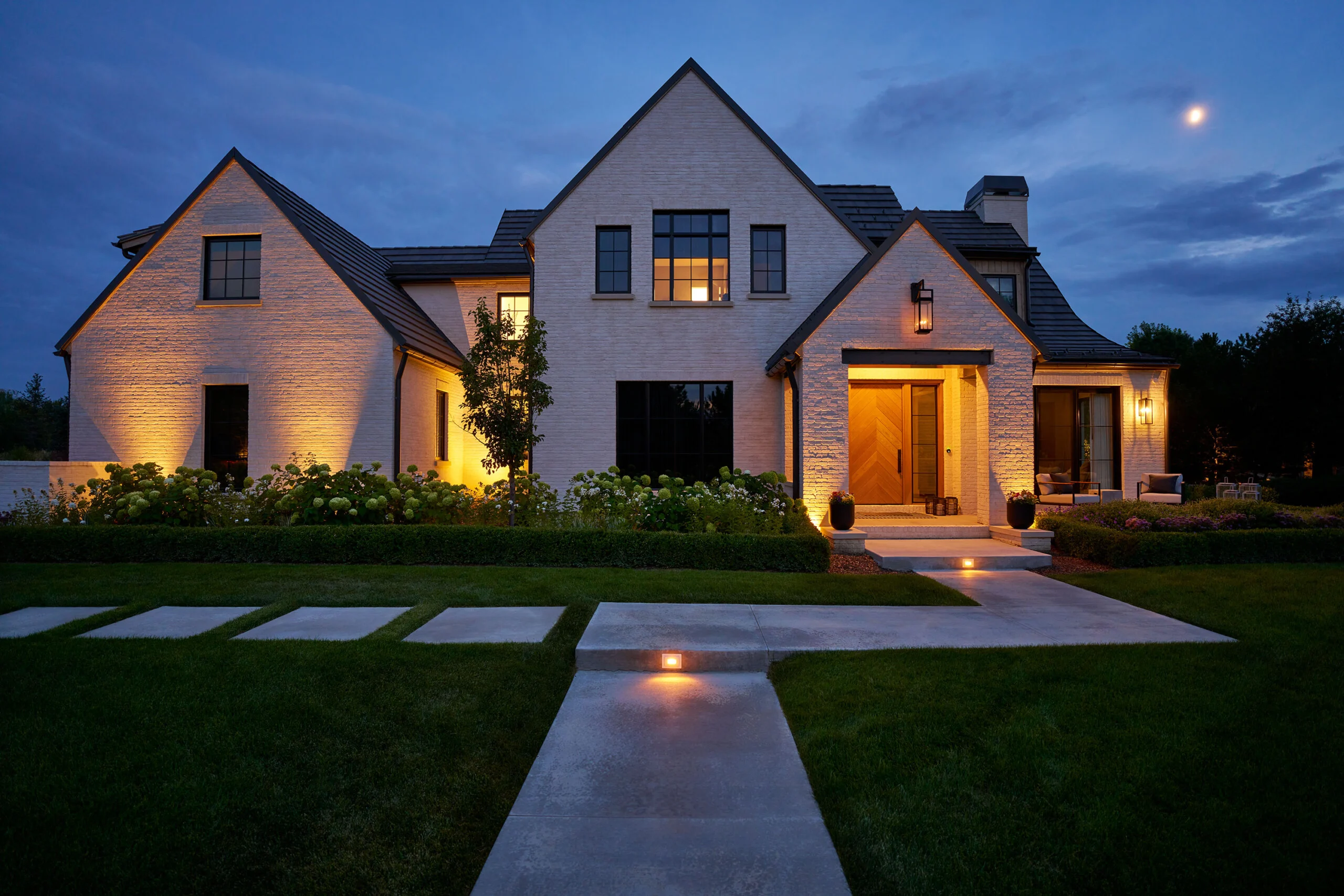 Residential home exterior at night